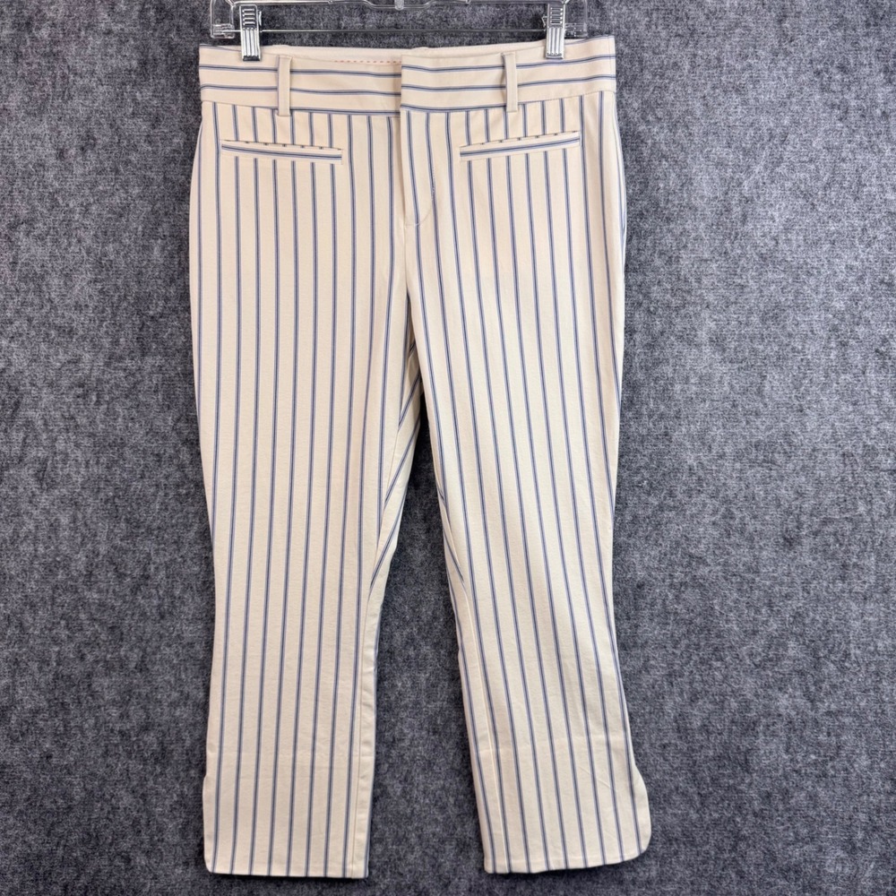 Anthropologie The Essential Slim Striped Pants Cream Blue Petite 2P Trousers